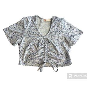 Purple Floral ROMWE Cinch Crop Top size S